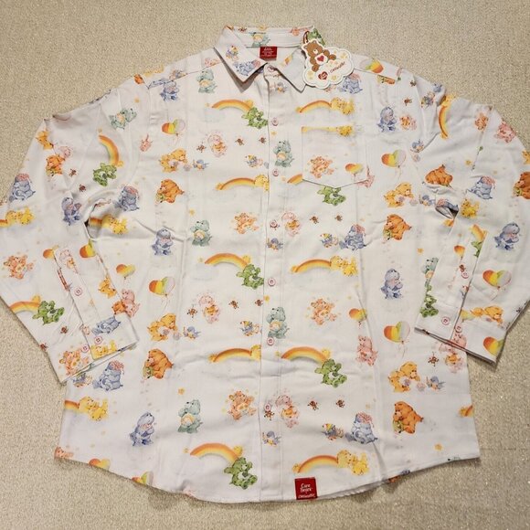 Cakeworthy Care Bears Cousins Flannel Button Down Shirt 80's Cartoon XL NEW - Picture 1 of 11